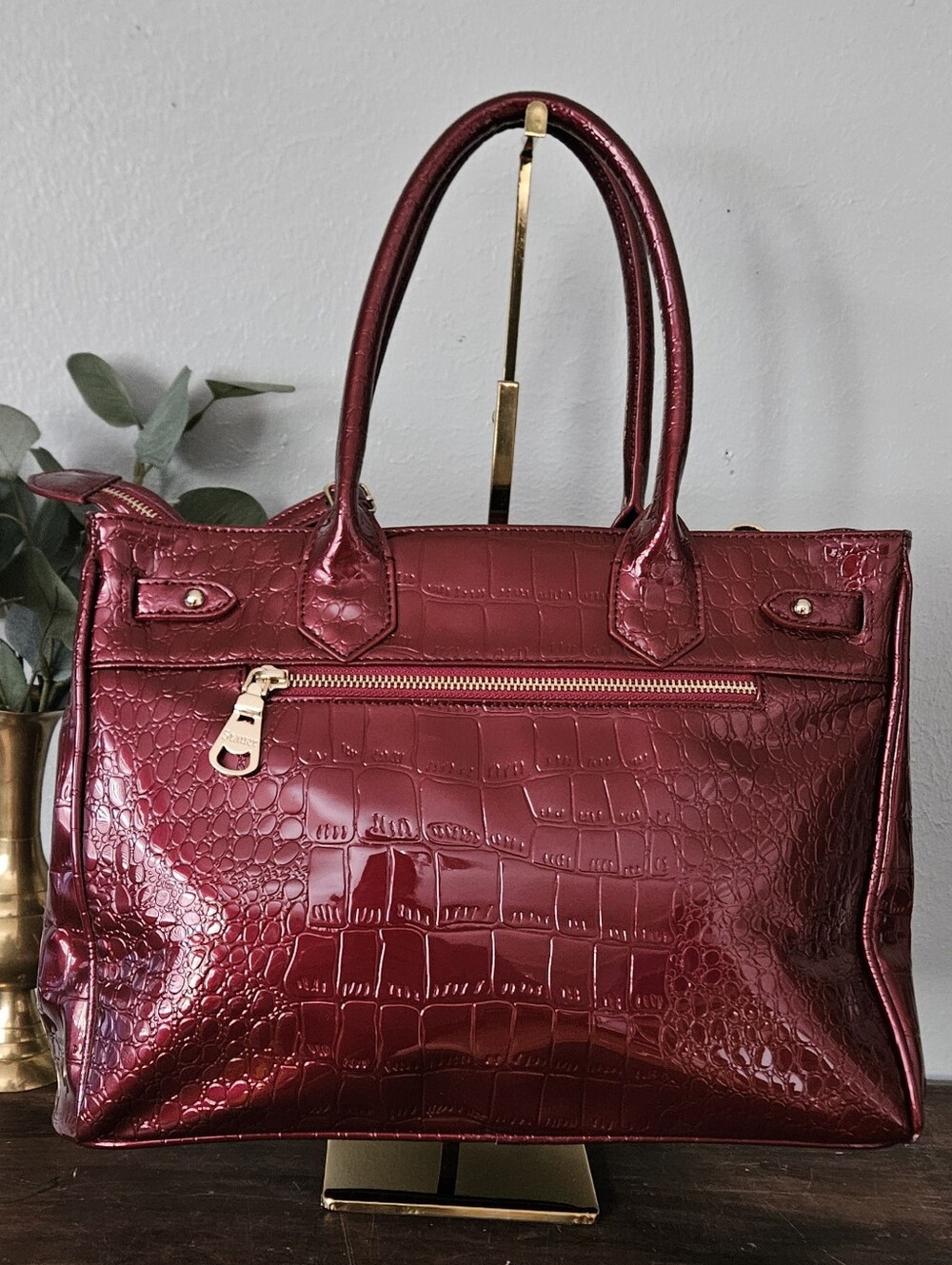 NWOT Stauer Vintage Glam Style Crocodile-Embossed Faux-leather Satchel Handhag. - Picture 2 of 12